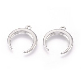 Honeyhandy 304 Stainless Steel Pendants, for DIY Jewelry Making, Double Horn/Crescent Moon, Stainless Steel Color, 19x17.5x2mm, Hole: 1.8mm