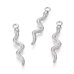 Honeyhandy 304 Stainless Steel Pendants, Snake, Stainless Steel Color, 28x6x1.5mm, Hole: 2mm