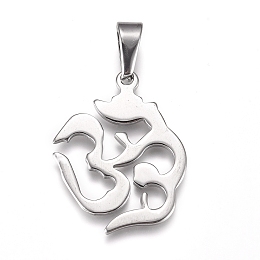 Honeyhandy Yoga 304 Stainless Steel Pendants, Aum/Om Symbol, Stainless Steel Color, 32x24.5x1.5mm, Hole: 10x4.5mm