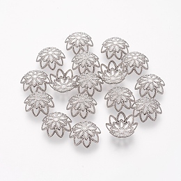 Honeyhandy Multi-Petal 304 Stainless Steel Flower Bead Caps, Fancy Bead Caps, Stainless Steel Color, 10x4mm, Hole: 1.2mm