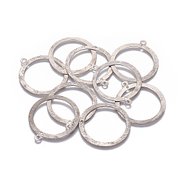 Honeyhandy 201 Stainless Steel 2-Loop Link Pendants, Ring with Flower, Stainless Steel Color, 43x38.5x0.6mm, Hole: 1.6mm and 2mm