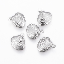 Honeyhandy 304 Stainless Steel Charms, Scallop Shell Shape, Stainless Steel Color, 14x13x4mm, Hole: 1mm