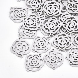 Honeyhandy 201 Stainless Steel Links connectors, Laser Cut Links, Flower, Stainless Steel Color, 17x14x1mm, Hole: 1.4mm