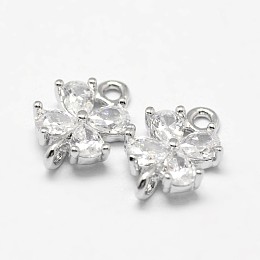 Honeyhandy Flower Brass Micro Pave Cubic Zirconia Links, Platinum, 12x8x3mm, Hole: 1.5mm