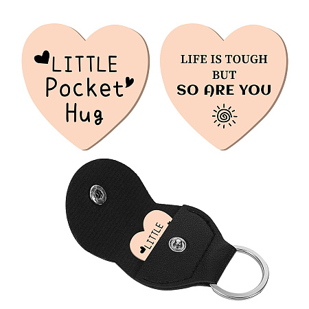 CREATCABIN Pocket Tokens Gifts Little Pocket Hug Stainless Steel Double Sided Pocket Hug Coin Inspirational Long Distance Relationship Keepsake with PU Leather Keychain for Friends Gifts 1 x 1Inch
