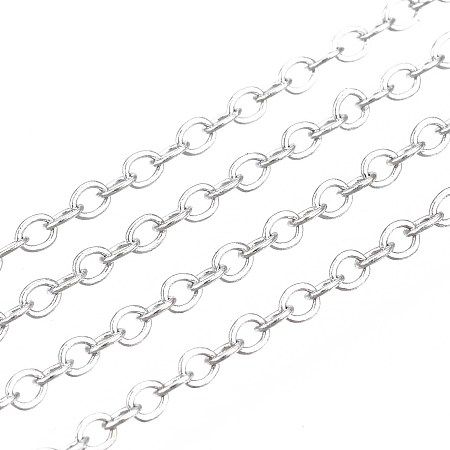 Honeyhandy Brass Cable Chains, Soldered, with Spool, Flat Oval, Platinum, 2x1.8x0.2mm, about 9.84 Feet(3m)/Roll