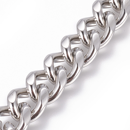 Honeyhandy 201 Stainless Steel Cuban Link Chains, Chunky Curb Chains, Twisted Chains, Unwelded, Stainless Steel Color, 11mm, Links: 14x11x3mm
