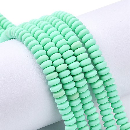 Honeyhandy Handmade Polymer Clay Beads Strands, for DIY Jewelry Crafts Supplies, Flat Round, Aquamarine, 6~7x3mm, Hole: 1.5mm, about 113~116pcs/strand, 15.55 inch~16.14 inch(39.5~41cm)