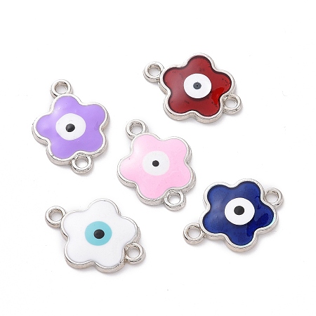 Honeyhandy Alloy Enamel Connector Charms, Flower Links with Evil Eye, Platinum, 19.5x14x2mm, Hole: 1.6mm