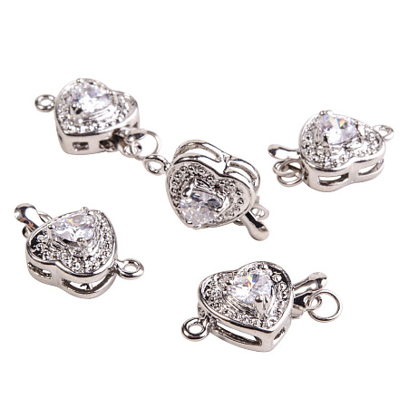 PandaHall Elite Plated 1 Bag Clasps with Cubic Zirconia Beads 17x11mm for Valentine Craft Findings Jewelry Craft 5sets/bag Platinum