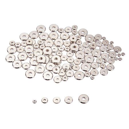 PandaHall Elite 250pcs 5 Sizes Platinum Flat Round Brass Bead Spacers Jewelry Findings Accessories for Bracelet Necklace Making