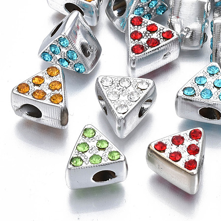 ARRICRAFT UV Plating Acrylic European Beads, with Rhinestone, Large Hole Beads, No Metal Core, Mixed Color, Triangle, Platinum, 12.5x14x9.5mm, Hole: 4mm