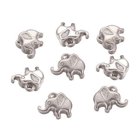 Arricraft 10 pcs 304 Stainless Steel Elephant Charms Pendants for Jewelry Making, 12x14x5mm, Hole: 1mm