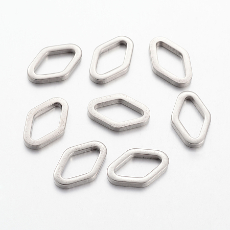 304 Stainless Steel Link Rings, Rhombus, Stainless Steel Color, 19x12x2.5mm, Hole: 8x14mm
