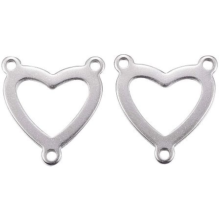 PandaHall Elite 100pcs 304 Stainless Steel Heart Connector Charms Chandelier Components Links for Jewelry Making and Craft DIY 16.5x15x1mm