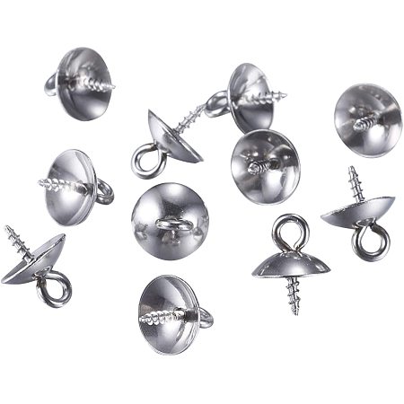 UNICRAFTALE 100Pcs Pendant Bails 304 Stainless Steel Cup Pearl Screw Eye Pin Bail Peg Pendants Charms 10x8mm for Half-drilled Beads Jewelry Making
