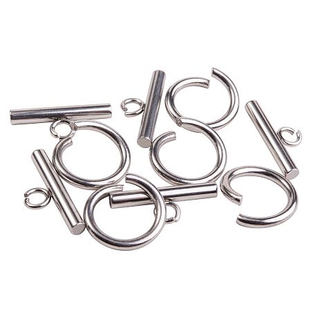 PandaHall Elite 304 Stainless Steel Bar and Ring Toggle Clasps 21x9x3mm for Jewelry Craft 5Sets/bag