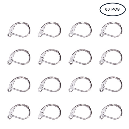 PandaHall Elite 60pcs 10x15mm Stainless Steel Lever Back Earrings Findings Earring Leverback Hoop