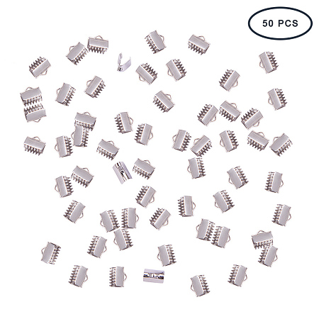 PandaHall Elite 50 Pcs 304 Stainless Steel Ribbon Bracelet Bookmark Pinch Crimp Clamp End Findings Cord Ends Fasteners Clasp Leather Crimp Ends 5x10x7mm for Jewelry Making