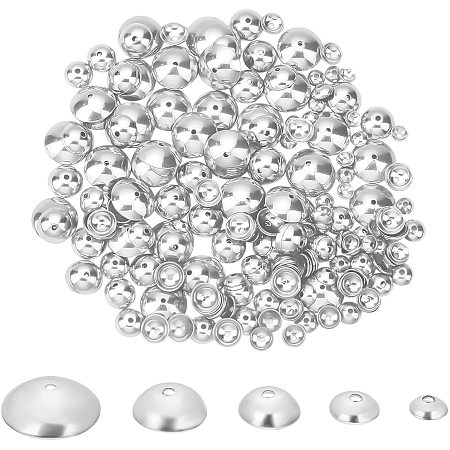UNICRAFTALE About 250pcs 3/4/5/6/8mm Half Round Bead Caps Stainless Steel Spacer Caps Apetalous Bead Cap Spacers for Bracelet Jewelry Making, Stainless Steel Color