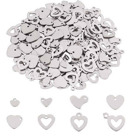 UNICRAFTALE about 240pcs 8 Pattterns Heart Charm Stainless Steel Charm Metal Charms Pendant Smooth Charms for Jewelry Making 5-13mm Stainless Steel Color