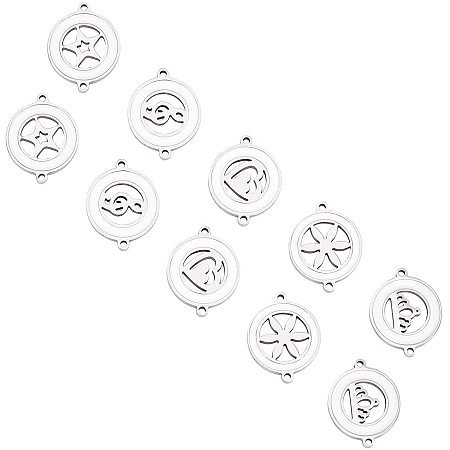 UNICRAFTALE 10pcs 5 Patterns Links Connectors Stainless Steel Flat Round Linking Charms 18.5mm Enamel Links Pendant for Jewelry Making Stainless Steel Color