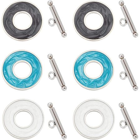 UNICRAFTALE 6 Sets 3 Colors Ring Toggle Clasps 304 Stainless Steel Toggle Clasps with Enamel Gray Turquoise and White Somke Toggle Clasps for Bracelat Necklace Making Hole:2 mm