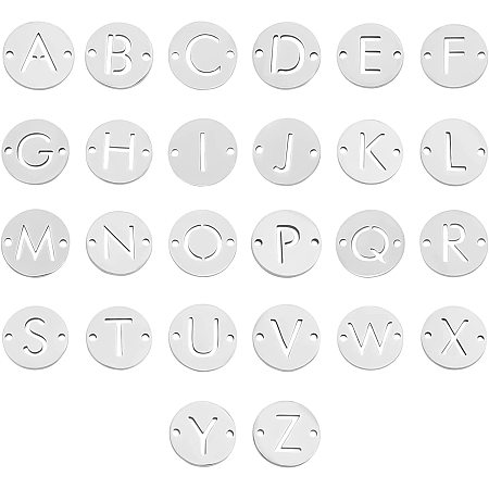 UNICRAFTALE 26Pcs 201 Stainless Steel Alphabet Link Charms Metal A-Z Letter Pendants Flat Round with Letter Charms 1.5mm Hole Linking Connectors for Earrings Necklaces Bracelet Jewelry Making