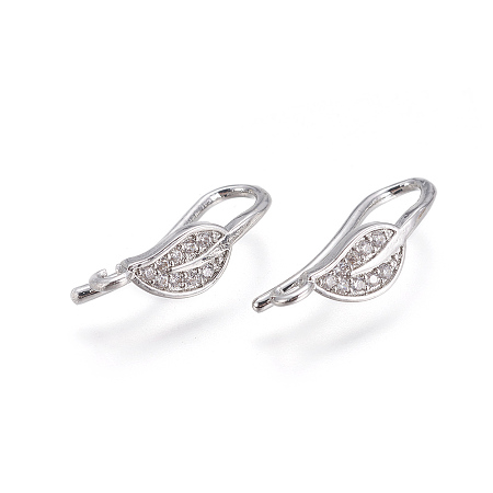 Honeyhandy Brass Micro Pave Cubic Zirconia Earring Hooks, with Horizontal Loop, Platinum, 17x5mm, Hole: 1.4mm, Pin: 1mm