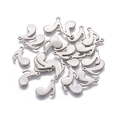 201 Stainless Steel Charms, Musical Note, Stainless Steel Color, 12x13x0.9mm, Hole: 1.2mm