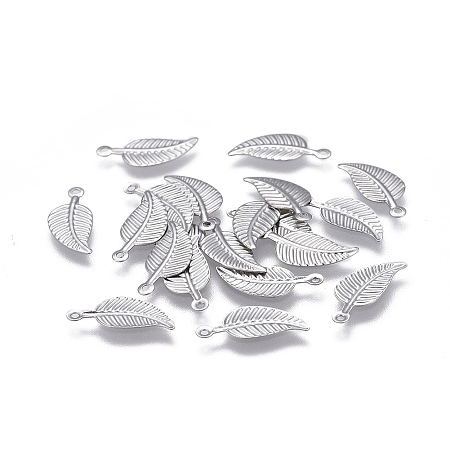 Honeyhandy 304 Stainless Steel Charms, Leaf, Stainless Steel Color, 14x6x0.5mm, Hole: 0.8mm