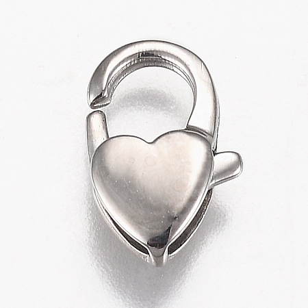 Honeyhandy Polished 316 Surgical Stainless Steel Lobster Claw Clasps, Heart, Stainless Steel Color, 12x7.5x3mm, Hole: 1.2mm