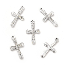 Honeyhandy Alloy Rhinestone Pendants, Platinum Tone Cross Charms, Crystal, 25x14.5x2.7mm, Hole: 2mm