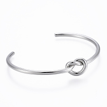 Honeyhandy Trendy 304 Stainless Steel Torque Cuff Bangles, Knot, Stainless Steel Color, 50x63mm