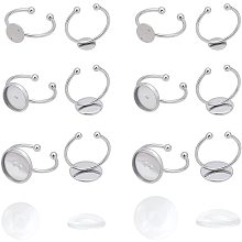 UNICRAFTALE 8/10/12mm Tray Cuff Finger Rings 18 Sets Stainless Steel Bezel Rings with Half Round Glass Cabochons Size 7 Finger Rings Components for Ring Making Stainless Steel Color