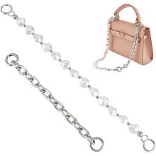 WADORN 1pc Acrylic Bead Bag Handle 1pc Aluminium Bag Extender Chain, 14.5" Resin Purse Handle 8.5" Metal Bag Strap Extender Shoulder Strap Extension Decoration Chain DIY Bag Accessory, Platinum Ring