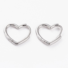 Honeyhandy Brass Huggie Hoop Earrings, Long-Lasting Plated, Heart, Platinum, 14x15x1.5mm, Pin: 1mm