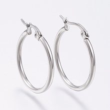 Honeyhandy 304 Stainless Steel Hoop Earrings, Hypoallergenic Earrings, Ring Shape, Stainless Steel Color, 12 Gauge, 29~31x2mm, Pin: 0.7x1mm