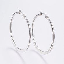 Honeyhandy 304 Stainless Steel Big Hoop Earrings, Hypoallergenic Earrings, Flat Ring Shape, Stainless Steel Color, 39~41mm, Pin: 0.7x1mm