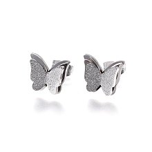 Honeyhandy 304 Stainless Steel Stud Earrings, Textured, Butterfly, Stainless Steel Color, 10x12x3.5mm, Pin: 0.8mm