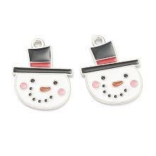 Honeyhandy Alloy Enamel Pendants, Christmas Snowman, White, Platinum, 21x16x1mm, Hole: 1mm