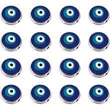 NBEADS 50 Pcs Evil Eye Beads, 10mm Flat Round Blue Eye Beads Handmade Enamel Beads for Bracelets Necklace Jewelry Making, Hole: 1.2mm