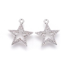 Honeyhandy Brass Micro Pave Cubic Zirconia Pendants, Long-Lasting Plated, Star, Clear, Platinum, 17x15x2mm, Hole: 1.4mm