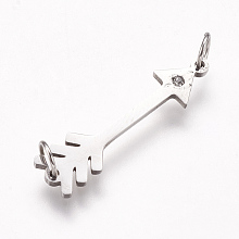 Honeyhandy 316 Surgical Stainless Steel Links connectors, with Rhinestone, Arrow, Stainless Steel Color, 26.5x7x1.5mm, Hole: 3.5mm