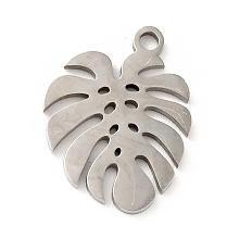 Honeyhandy 304 Stainless Steel Pendants, Tropical Leaf Charms, Monstera Leaf, Stainless Steel Color, 16x12x1mm, Hole: 1.4mm