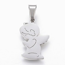 Honeyhandy 304 Stainless Steel Pendants, Praying Angel, Stainless Steel Color, 20x13.5x2.1mm, Hole: 4x7mm