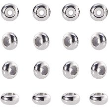 Pandahall Elite 50pcs 6mm Stainless Steel Flat Round Beads 1.5mm Hole Slider Beads Stopper Beads with Rubber Inside for DIY Bracelets Necklaces Jewelry Making