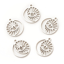 304 Stainless Steel Pendants, Flat Round with Eye & Moon, Stainless Steel Color, 17x14.5x1mm, Hole: 1.5mm