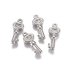 Honeyhandy 304 Stainless Steel Pendants, Heart Key, Stainless Steel Color, 20x8x3.5mm, Hole: 1.8mm