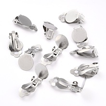 Honeyhandy 304 Stainless Steel Clip-on Earring Setting, with Round Flat Pad, Flat Round, Stainless Steel Color, 19.5x12x8.5mm, Hole: 3.3mm, Tray: 12mm